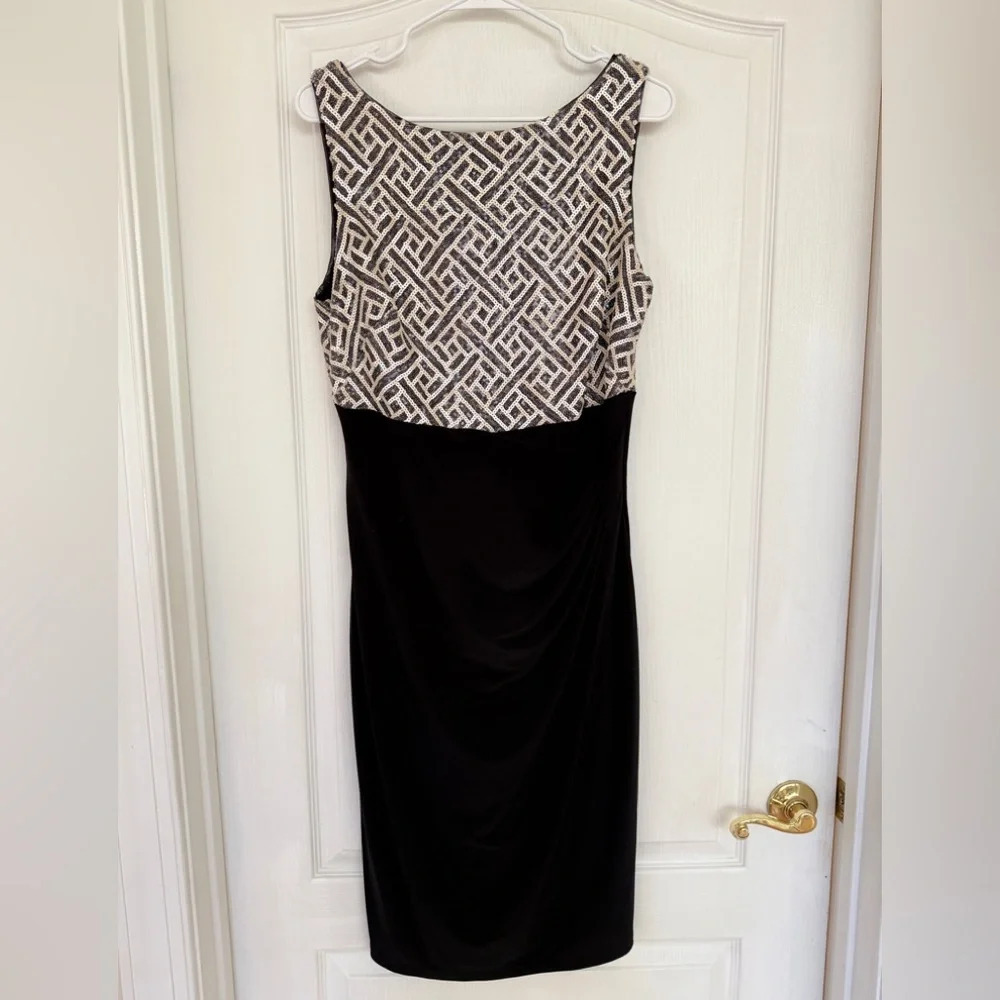 Lauren Ralph Lauren Black Midi Dress with White Geometric Bodice